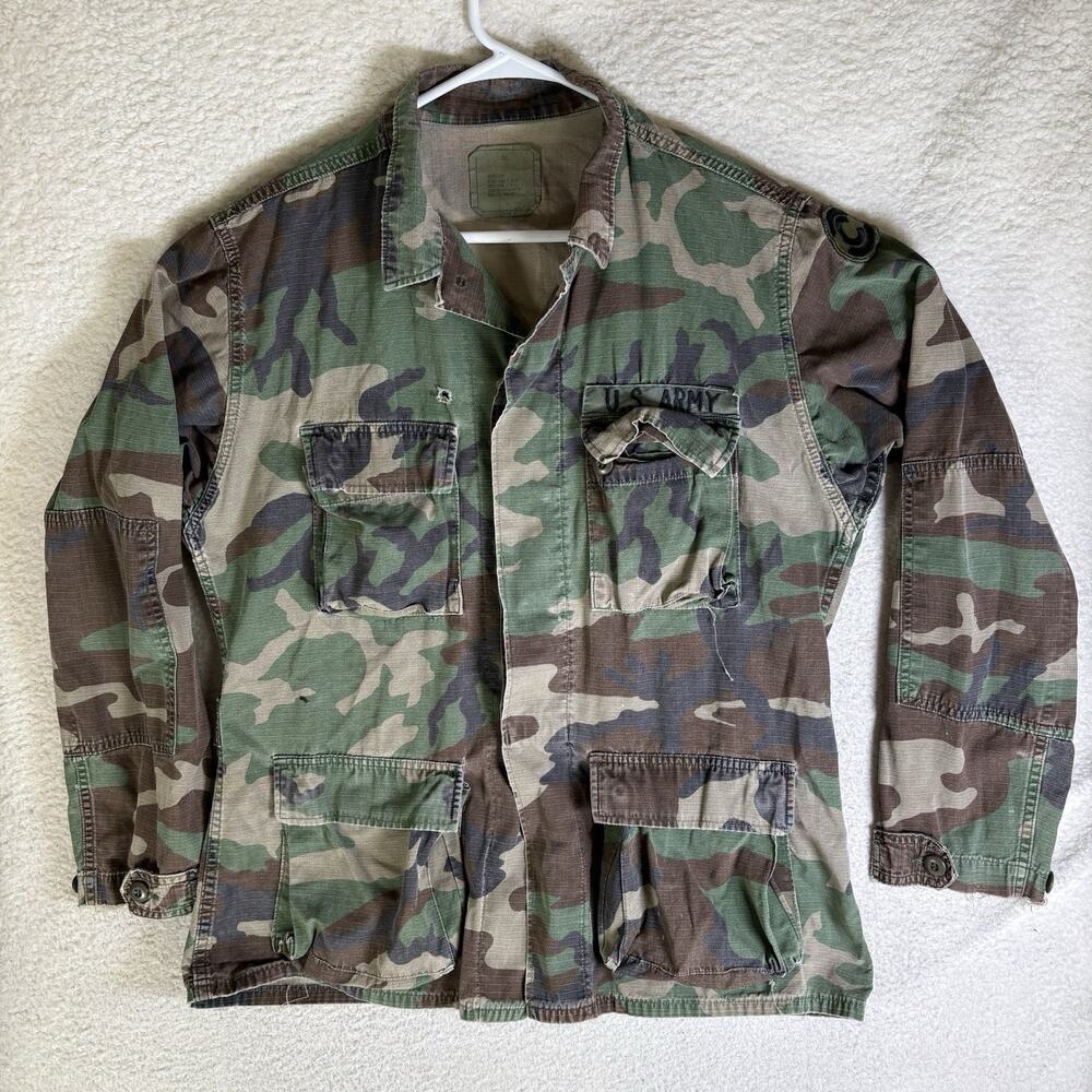 Vintage US Army BDU Coat Medium Long Hot Weather Combat Woodland Camo READ